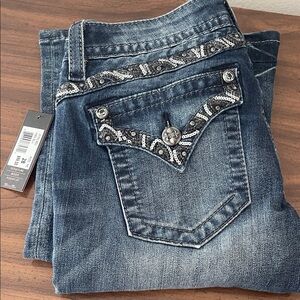 Miss Me Blue Boot Cut Jeans with Silver Accents
